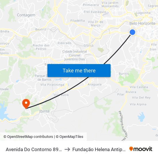 Avenida Do Contorno 8969 to Fundação Helena Antipoff map