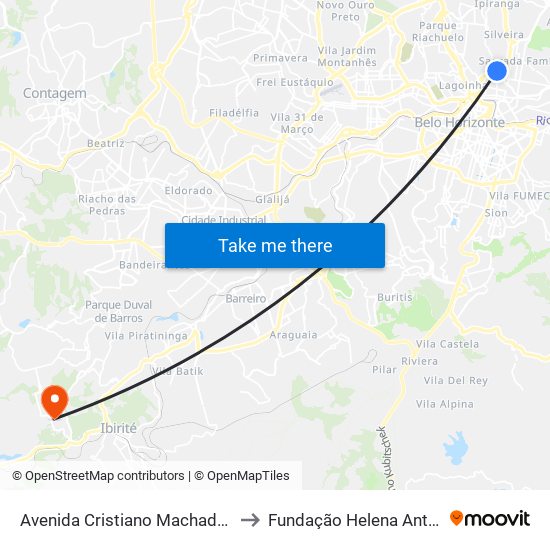 Avenida Cristiano Machado 505 to Fundação Helena Antipoff map