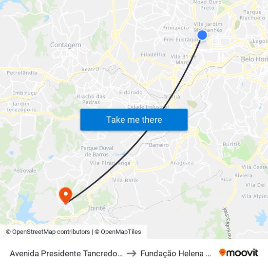 Avenida Presidente Tancredo Neves 88 to Fundação Helena Antipoff map