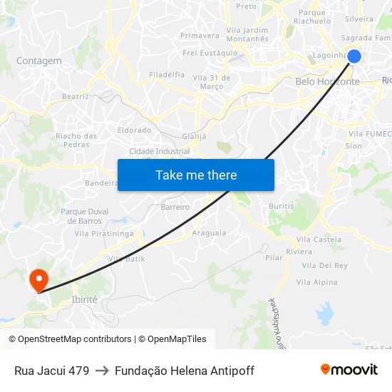 Rua Jacui 479 to Fundação Helena Antipoff map