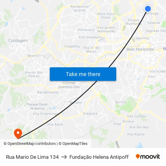 Rua Mario De Lima 134 to Fundação Helena Antipoff map