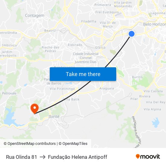 Rua Olinda 81 to Fundação Helena Antipoff map