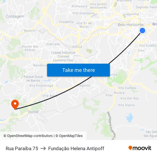 Rua Paraiba 75 to Fundação Helena Antipoff map