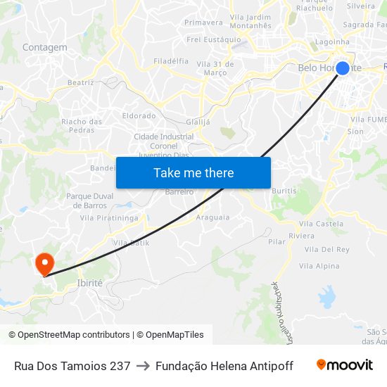 Rua Dos Tamoios 237 to Fundação Helena Antipoff map