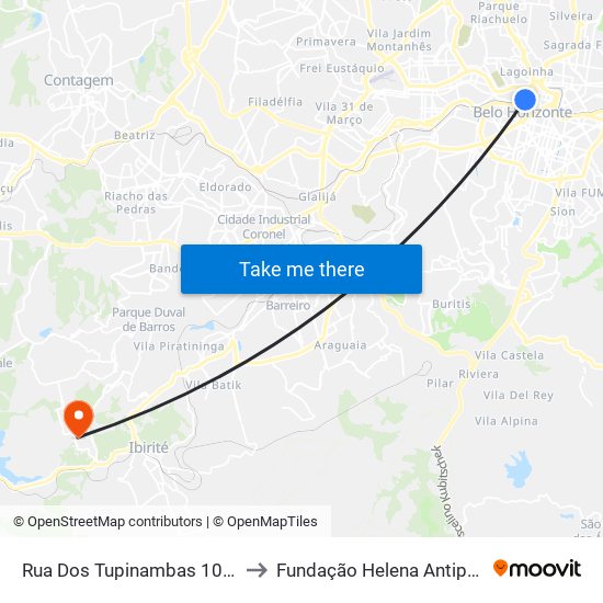 Rua Dos Tupinambas 1065 to Fundação Helena Antipoff map