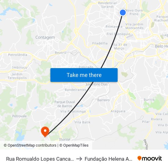 Rua Romualdo Lopes Cancado 819 to Fundação Helena Antipoff map