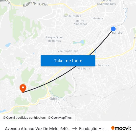 Avenida Afonso Vaz De Melo, 640 | Viashopping Barreiro to Fundação Helena Antipoff map