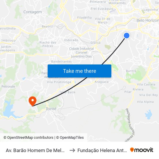 Av. Barão Homem De Melo, 329 to Fundação Helena Antipoff map