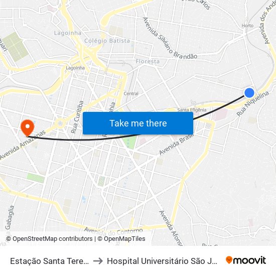 Estação Santa Teresa to Hospital Universitário São José map