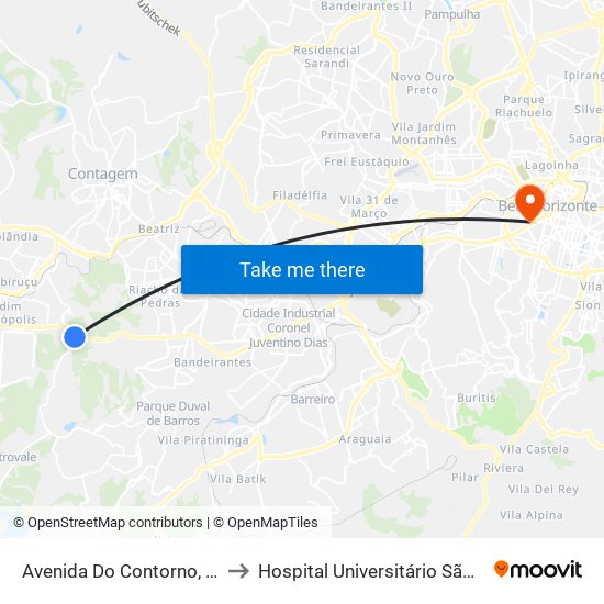 Avenida Do Contorno, 8463 to Hospital Universitário São José map