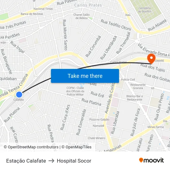 Estação Calafate to Hospital Socor map