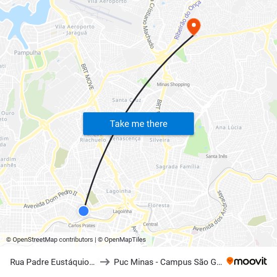 Rua Padre Eustáquio, 152 to Puc Minas - Campus São Gabriel map