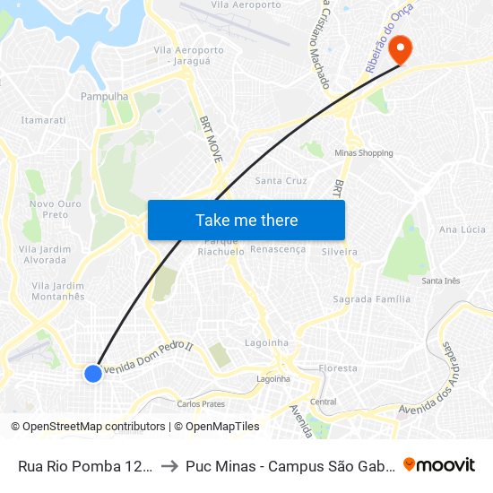 Rua Rio Pomba 1241 to Puc Minas - Campus São Gabriel map