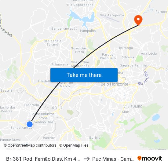 Br-381 Rod. Fernão Dias, Km 478,5 Norte, 723 | Bradesco to Puc Minas - Campus São Gabriel map