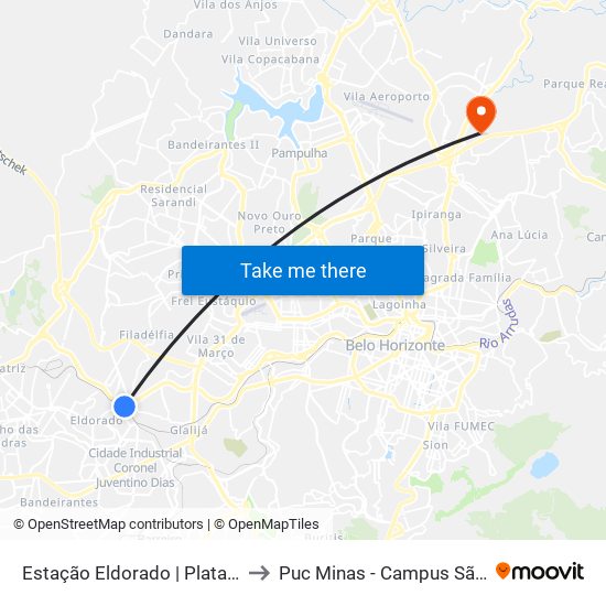 Estação Eldorado | Plataforma B2 to Puc Minas - Campus São Gabriel map