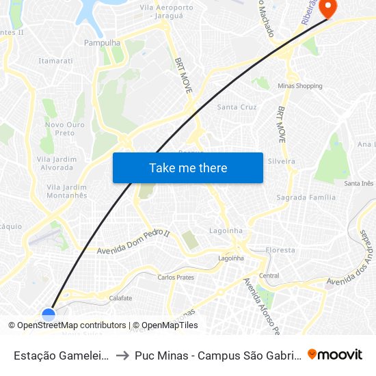 Estação Gameleira to Puc Minas - Campus São Gabriel map