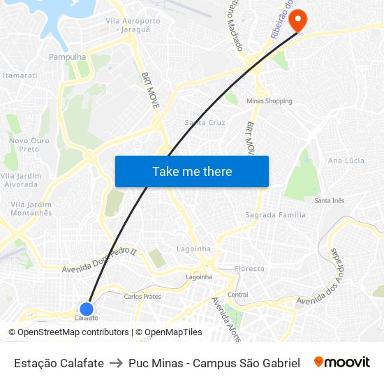 Estação Calafate to Puc Minas - Campus São Gabriel map