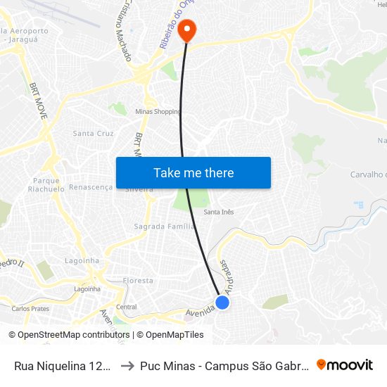 Rua Niquelina 1225 to Puc Minas - Campus São Gabriel map
