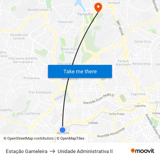 Estação Gameleira to Unidade Administrativa II map