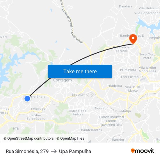 Rua Simonésia, 279 to Upa Pampulha map