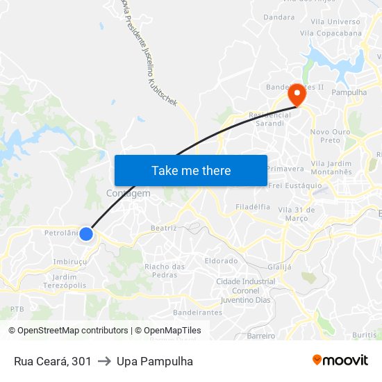 Rua Ceará, 301 to Upa Pampulha map