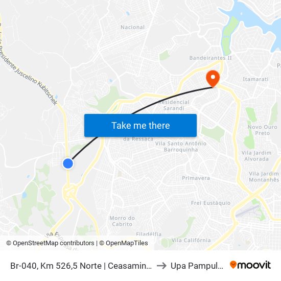 Br-040, Km 526,5 Norte | Ceasaminas to Upa Pampulha map