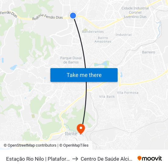 Estação Rio Nilo | Plataforma C - Sentido Metrô to Centro De Saúde Alcina Campos Taitson map