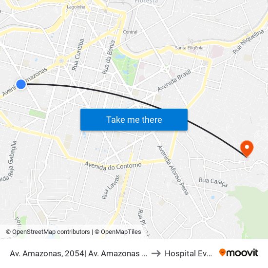 Av. Amazonas, 2054| Av. Amazonas Com Barbacena 3 to Hospital Evangélico map