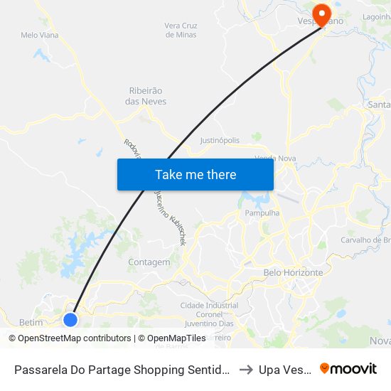 Passarela Do Partage Shopping Sentido Centro De Betim/Br-381 to Upa Vespasiano map