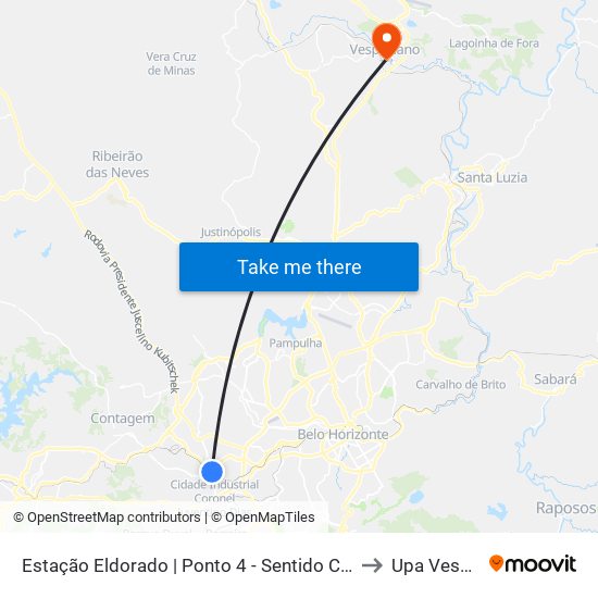 Estação Eldorado | Ponto 4 - Sentido Cid. Industrial/Barreiro to Upa Vespasiano map