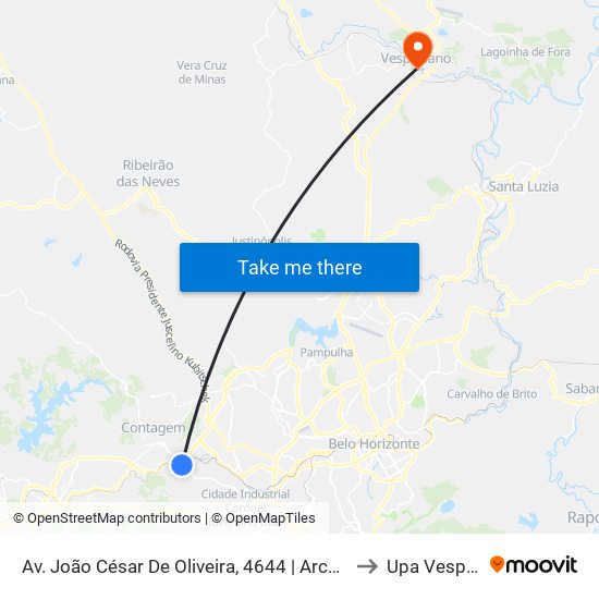 Av. João César De Oliveira, 4644 | Arcor (Antiga Aymoré) to Upa Vespasiano map