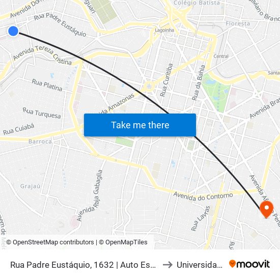 Rua Padre Eustáquio, 1632 | Auto Escola Parati - Carlos Prates to Universidade Fumec map