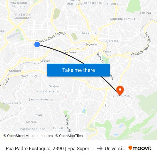 Rua Padre Eustáquio, 2390 | Epa Supermercados E Oposto A Igreja Padre Eustáquio to Universidade Fumec map