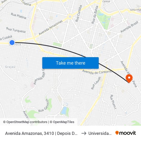 Avenida Amazonas, 3410 | Depois Da Esquina Com Rua Turfa to Universidade Fumec map