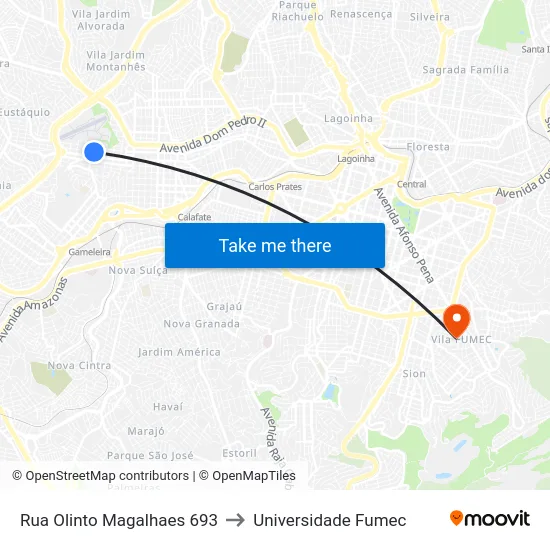 Rua Olinto Magalhaes 693 to Universidade Fumec map