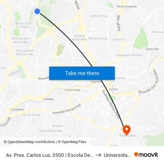 Av. Pres. Carlos Luz, 3500 | Escola De Educação Física Da Ufmg to Universidade Fumec map