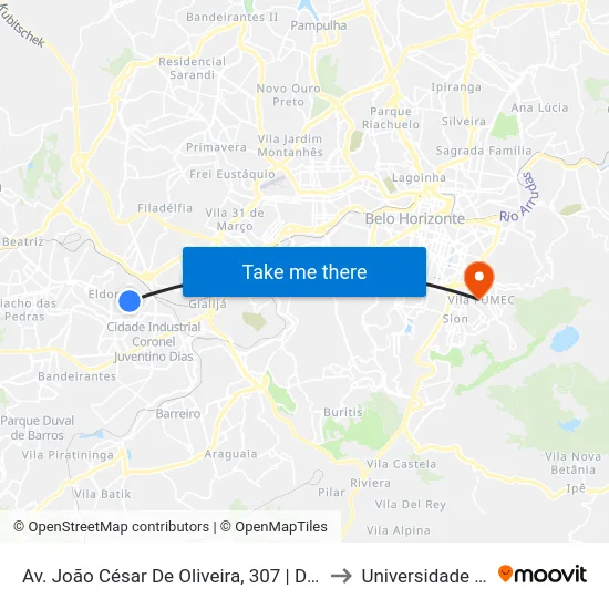 Av. João César De Oliveira, 307 | Domino's Pizza to Universidade Fumec map