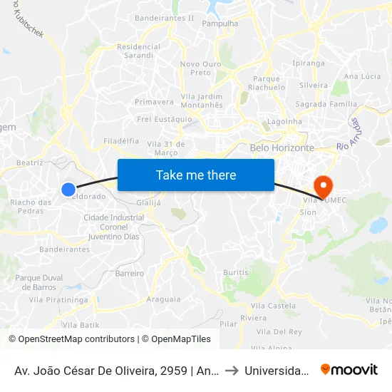 Av. João César De Oliveira, 2959 | Antes Do Antigo Iria Diniz to Universidade Fumec map