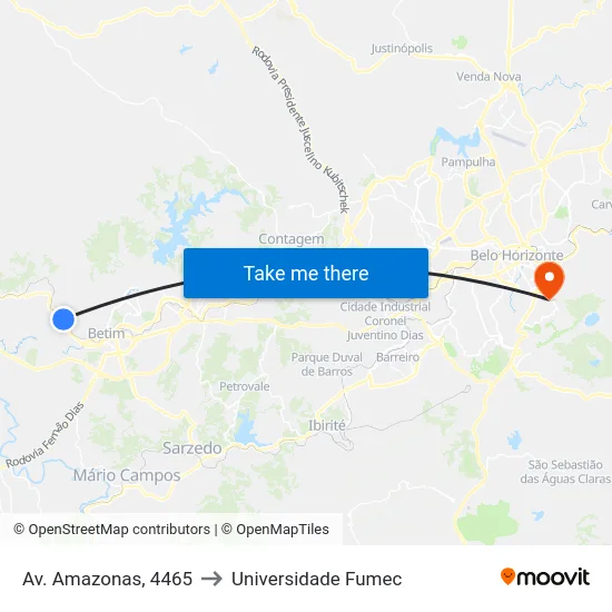 Av. Amazonas, 4465 to Universidade Fumec map