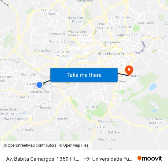 Av. Babita Camargos, 1359 | Itambé to Universidade Fumec map