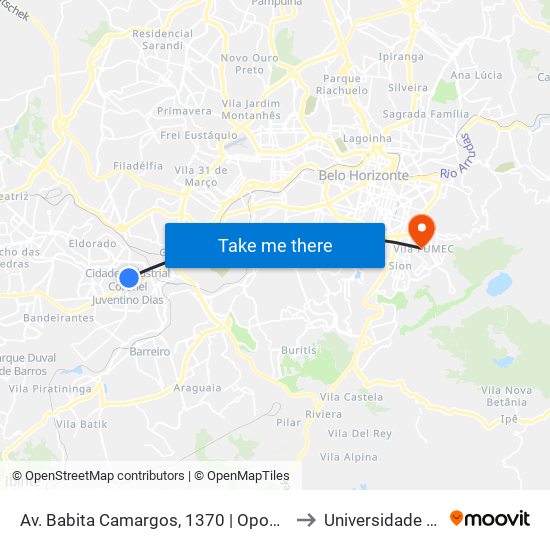 Av. Babita Camargos, 1370 | Oposto A Itambé to Universidade Fumec map