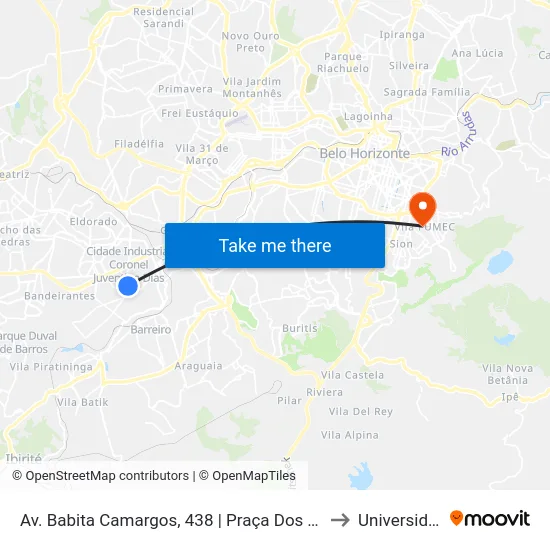 Av. Babita Camargos, 438 | Praça Dos Trabalhadores Sent. Belo Horizonte to Universidade Fumec map