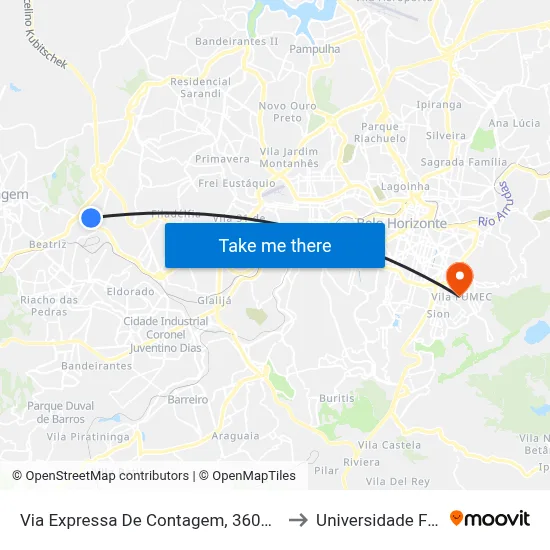Via Expressa De Contagem, 3600 | Tracbel to Universidade Fumec map