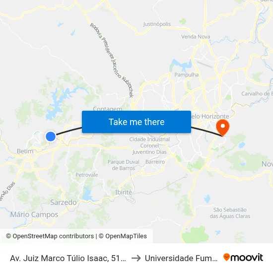 Av. Juiz Marco Túlio Isaac, 5170 to Universidade Fumec map