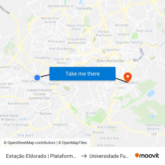 Estação Eldorado | Plataforma B5 to Universidade Fumec map