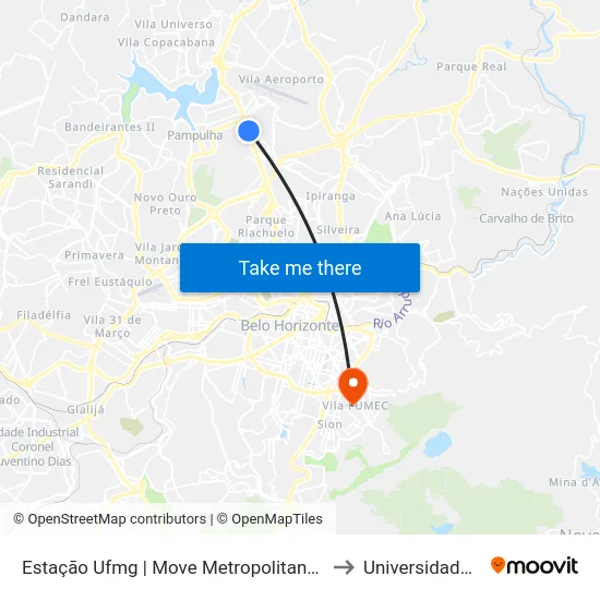 Estação Ufmg | Move Metropolitano - Sentido Bairro to Universidade Fumec map