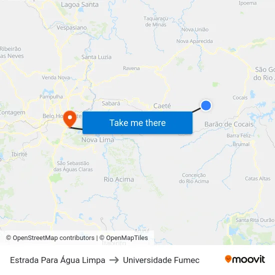 Estrada Para Água Limpa to Universidade Fumec map