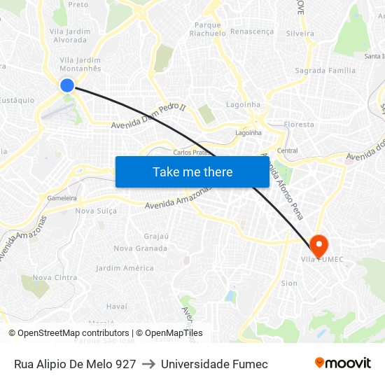 Rua Alipio De Melo 927 to Universidade Fumec map