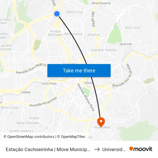 Estação Cachoeirinha | Move Municipal - Plataforma B2 - Sentido Bairro to Universidade Fumec map