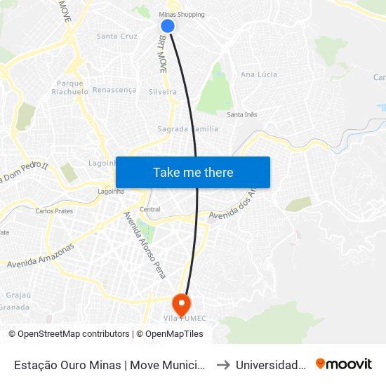 Estação Ouro Minas | Move Municipal - Sentido Bairro to Universidade Fumec map